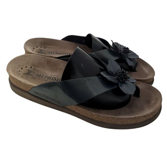 Mephisto Violette Sandals Women 10 Green 3D Floral Thong Flip Flop Women Size 10 - Picture 5 of 8